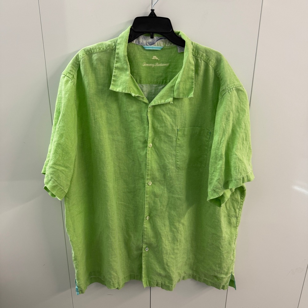 Tommy Bahama Mens 3XL Lime Green 100% Linen Short Sleeve Button Down Shirt